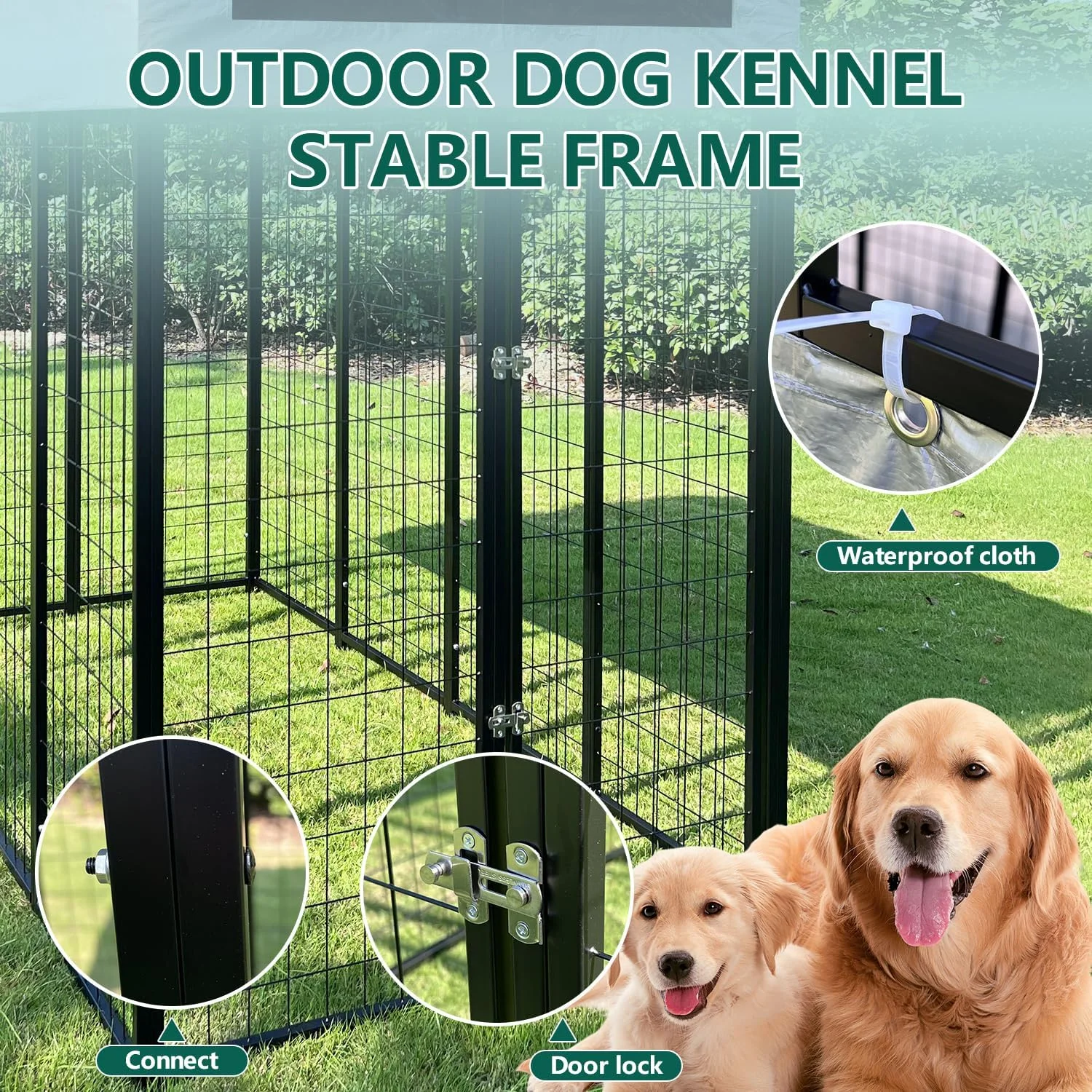 Aixvx Large Outdoor Dog Kennel 86" L x45 W x 79" H, Heavy Duty Outdoor Fence Dog Cage, Anti-Rust Dog Pens Outdoor Dog Fence with Waterproof UV-Resistant Cover and Secure Lock for Backyard(with Roof - Curated Treasures Market