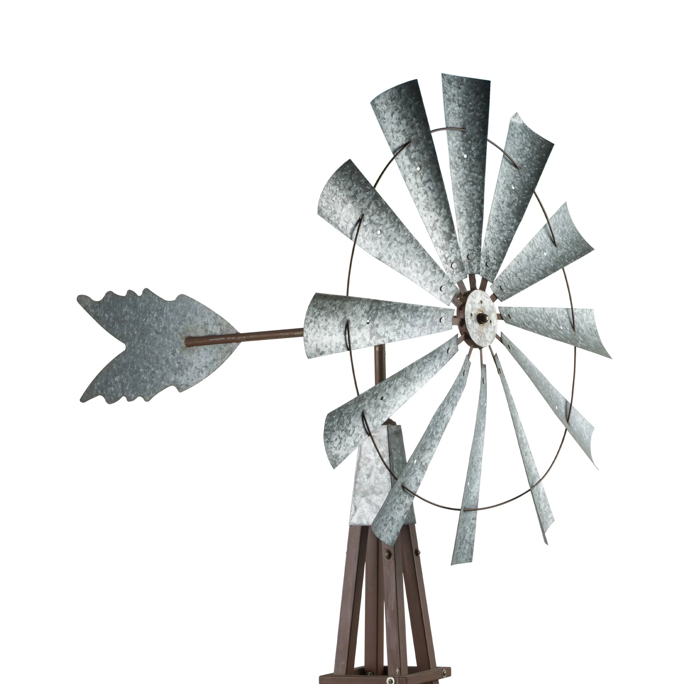 Alpine Corporation 32" x 38" x 101" Galvanized Metal Kinetic Windmill, Silver/Brown