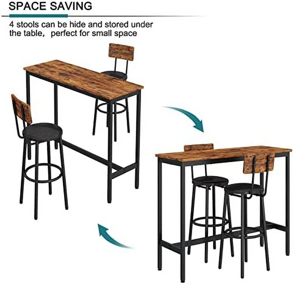 Table and Chairs Set for 4  5 Pieces Counter Height Dining Table Set Pub Table and 4 PU Soft Stools with Backrest  Breakfast High Table Set for Kitchen  Bistro  Rustic Brown(5  47Inch)