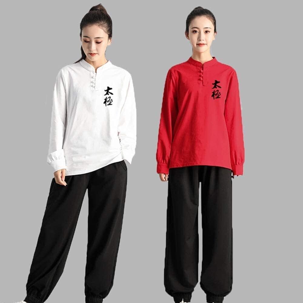Four Season Tai Chi Uniform Set, Martial Arts Suit Tai Chi Clothes 2 Piece Suit Men and Women Tai Chi Boxing T-Shirt Solid Color Cotton Team Competition, Zen Meditation Yoga Suit