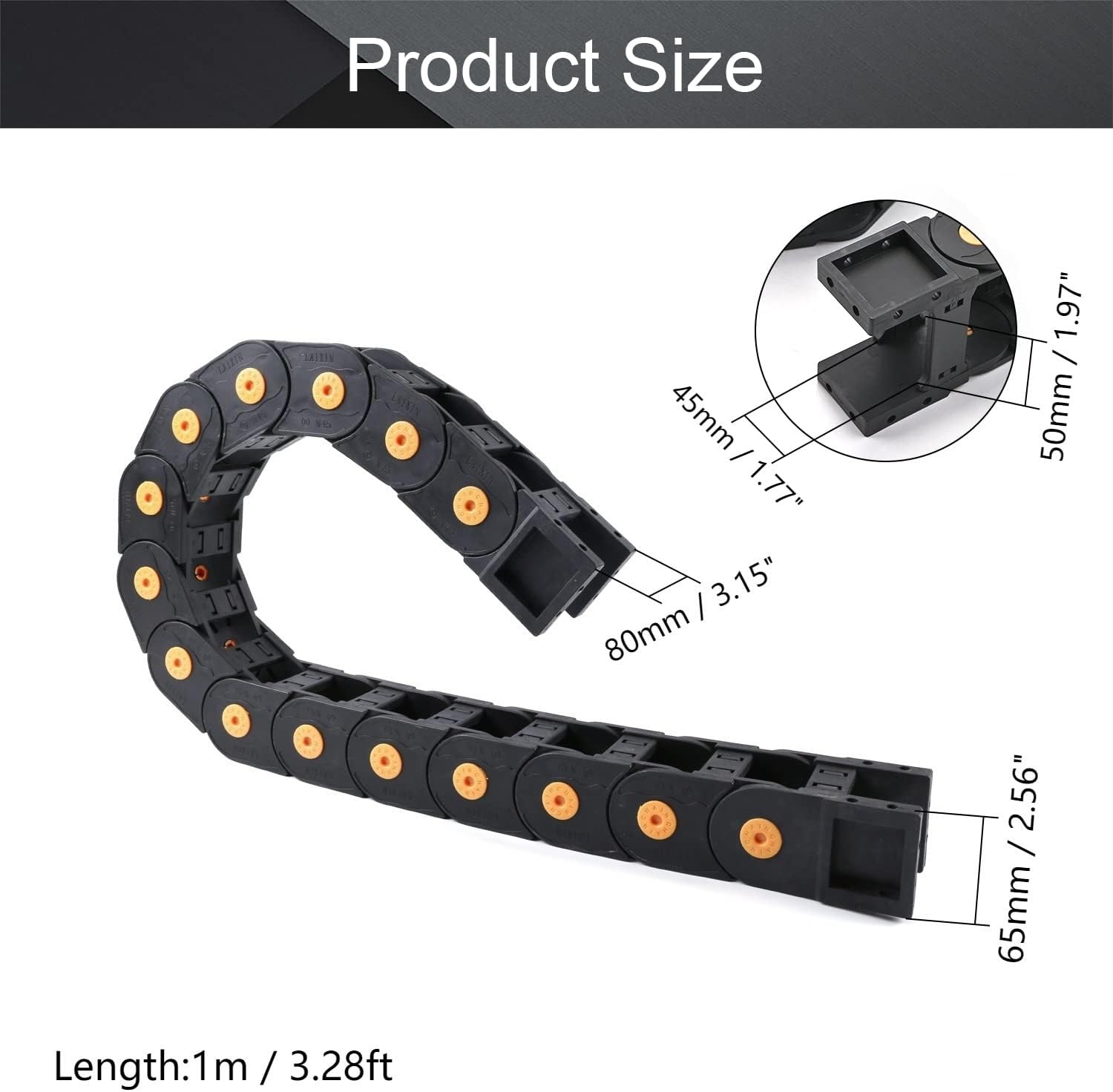 Fielect Drag Chain Cable Carrier Open Type with End Connectors R100 35X100mm 1 Meter Plastic for Electrical CNC Router Machines Black 1Pcs