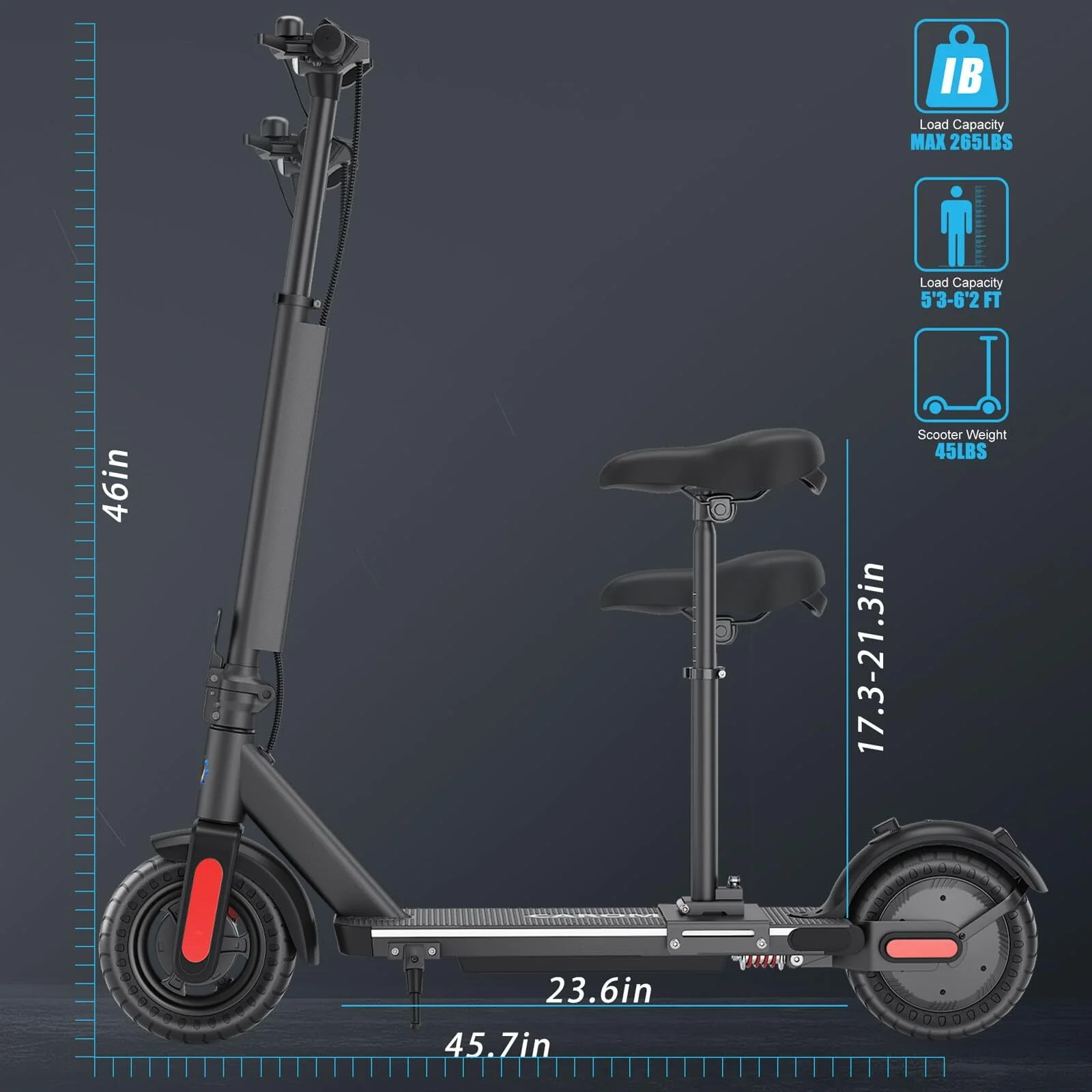 Caroma Electric Scooter for Adults, 500W Electric Scooter Up to 25 Miles & 20 MPH Foldable E Scooter Double Braking Electric Scooters for Commuter, 10 Tires Electric Scooter with Seat for Adult,Black