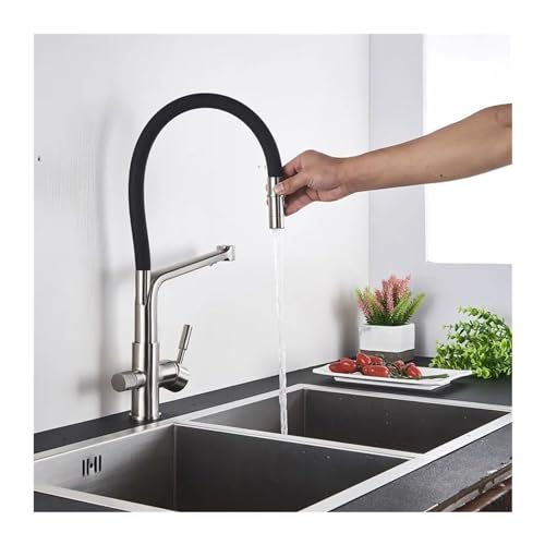 Kitchen Filter Faucet Pull Down Kitchen Faucet Dual Spout Filter Faucet Mixer 360 Degree Rotation Water Purification Feature Tap,Faucet for Kitchen