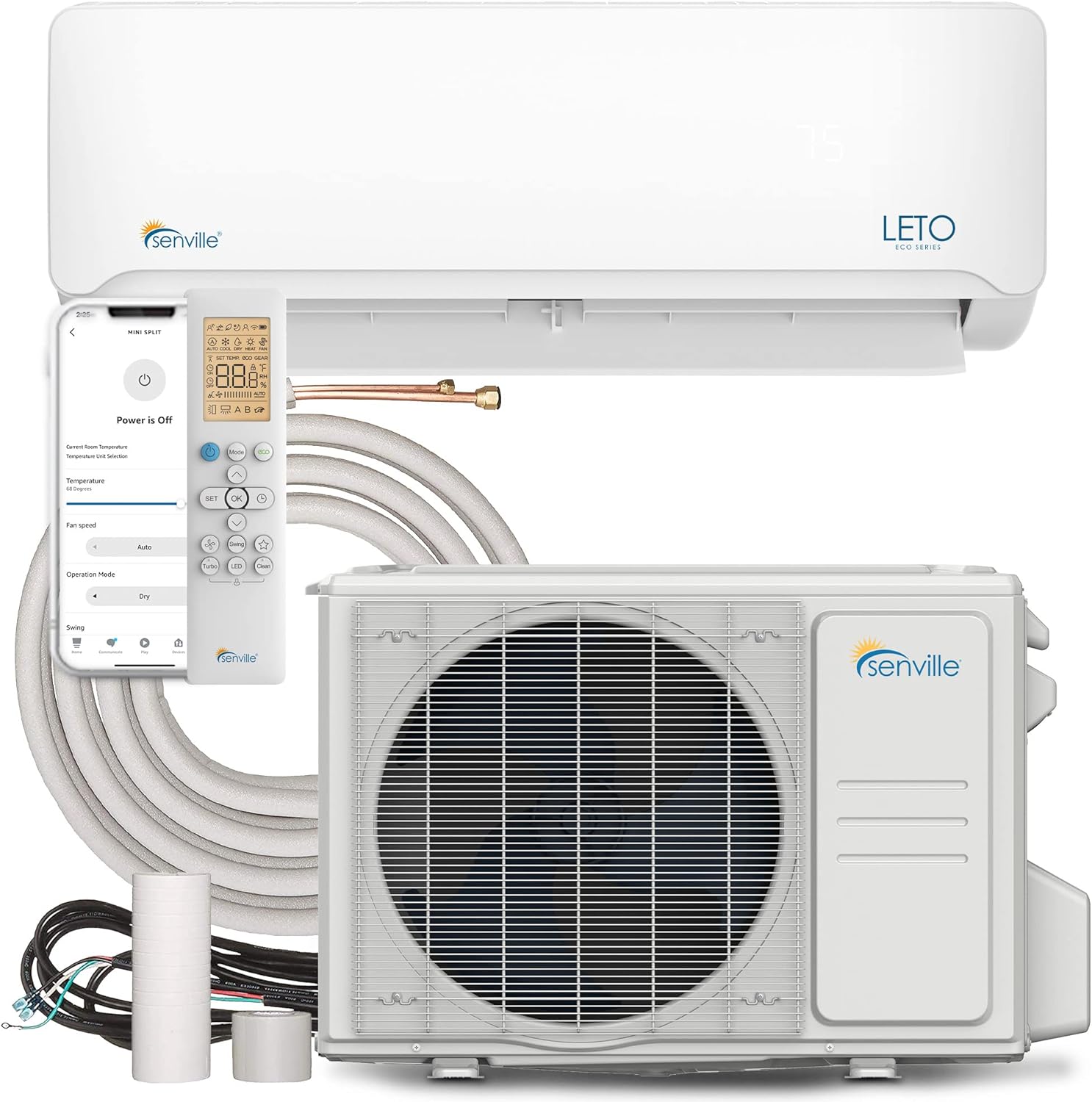 Senville LETO Series Mini Split Air Conditioner Heat Pump, 12000 BTU 208/230V, Works with Alexa, White