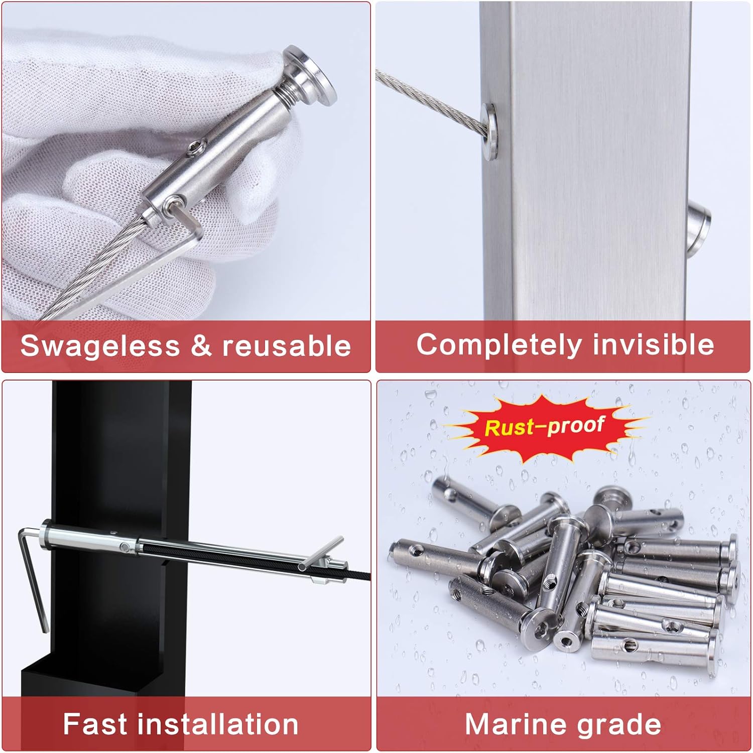 Muzata 20Set Cable Railing kit Invisible Swageless 1/8 Turnbuckle Tensioner Terminal Hidden Flat Head for 2-6 Wood Metal Post Deck Stairs Edgeless System CB05,CL1 CV1 CV2