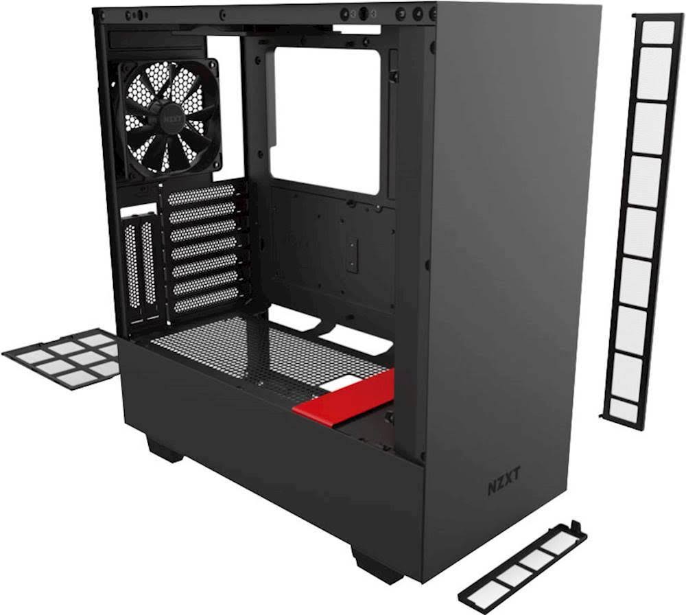 NZXT CA-H510B-BR Compact Mid-Tower Case Tempered Glass Matte Black/Red H510