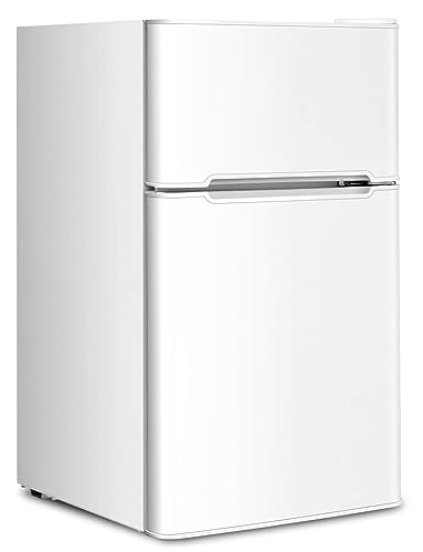 NAFORT Compact Refrigerator, 3.2 cu ft. Unit 2-Door Mini Freezer Cooler Fridge, Grey/White