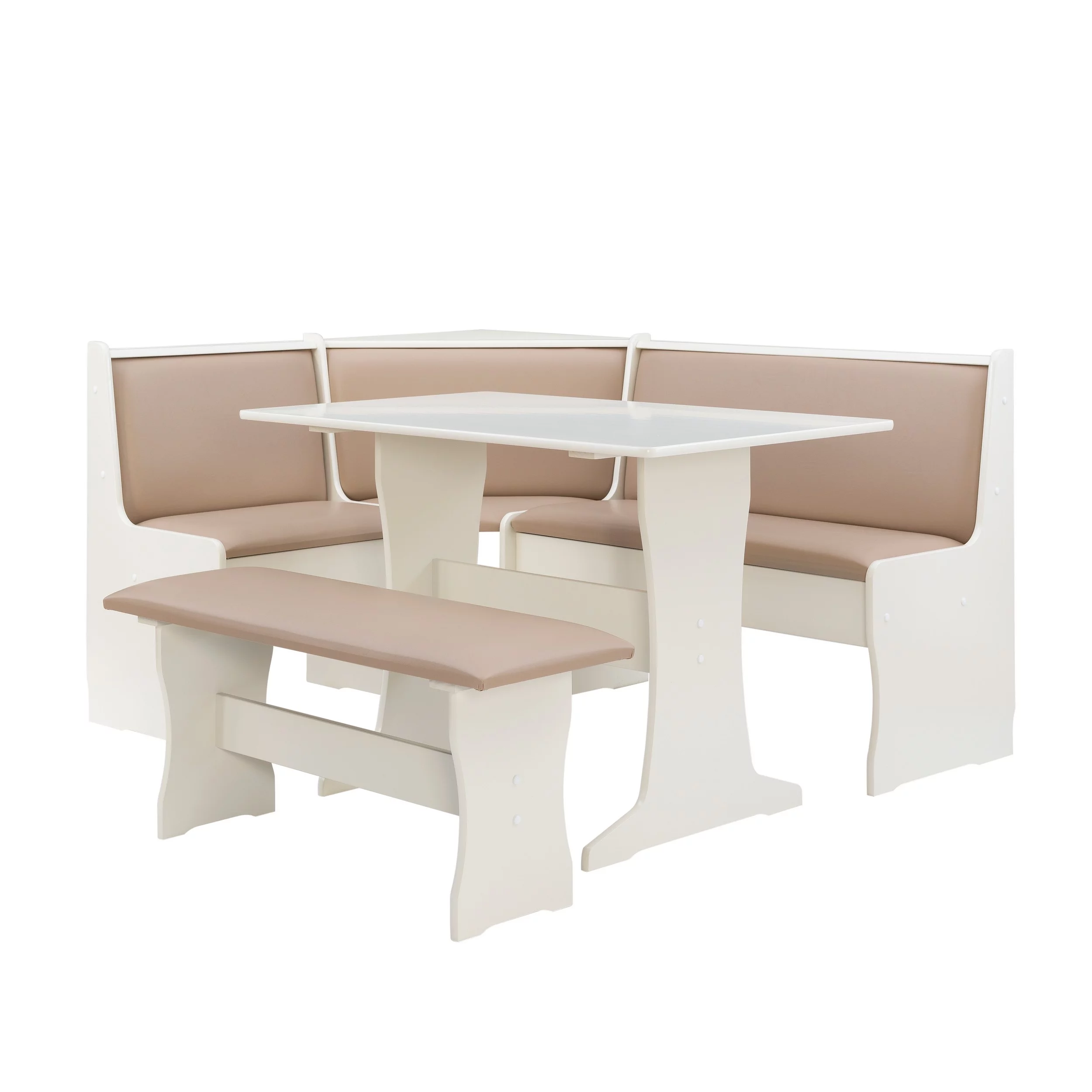 Linon Stella Dining Nook, Table, and Bench Set with Storage, Seats 5, Tan/Tan