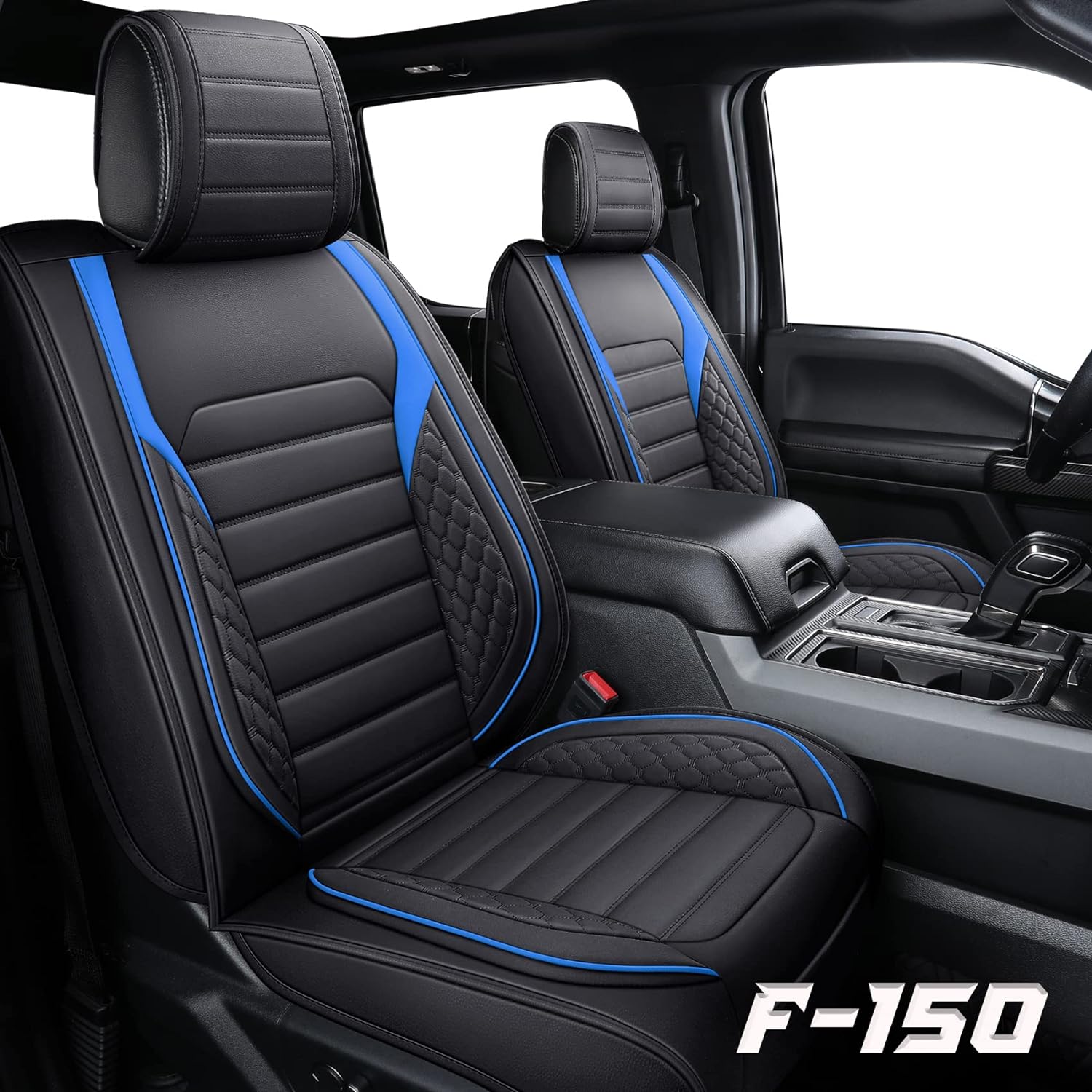 YIERTAI Custom Fit for Ford F150 Seat Covers Compatible with 2009-2022 F150 2017-2022 F250 F350 F450 Truck Crew Cab Supercab Super Duty Waterproof Leather Front Car Seat Cushion(2 PCS Front/Black)