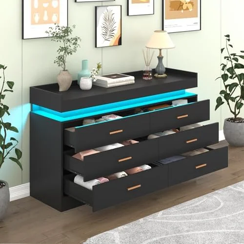 YZboomLife 9 Drawer Dresser with LED Light  Modern Chest of Drawers for Closet  Wide Drawer Organizer Cabinet for Bedroom  Living Room  Entryway  Hallway(9 Drawer White)