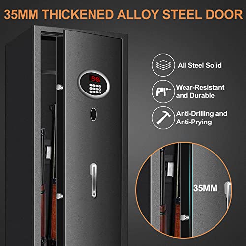7-8 Extra Large Gun Safes for Home Rifle and Pistols, Heavy Duty Anti-Theft Gun Safes for Rifles and Shotguns, Home Rifle Safe with Removable Gun Rack, LED Light and Pistol Pockets