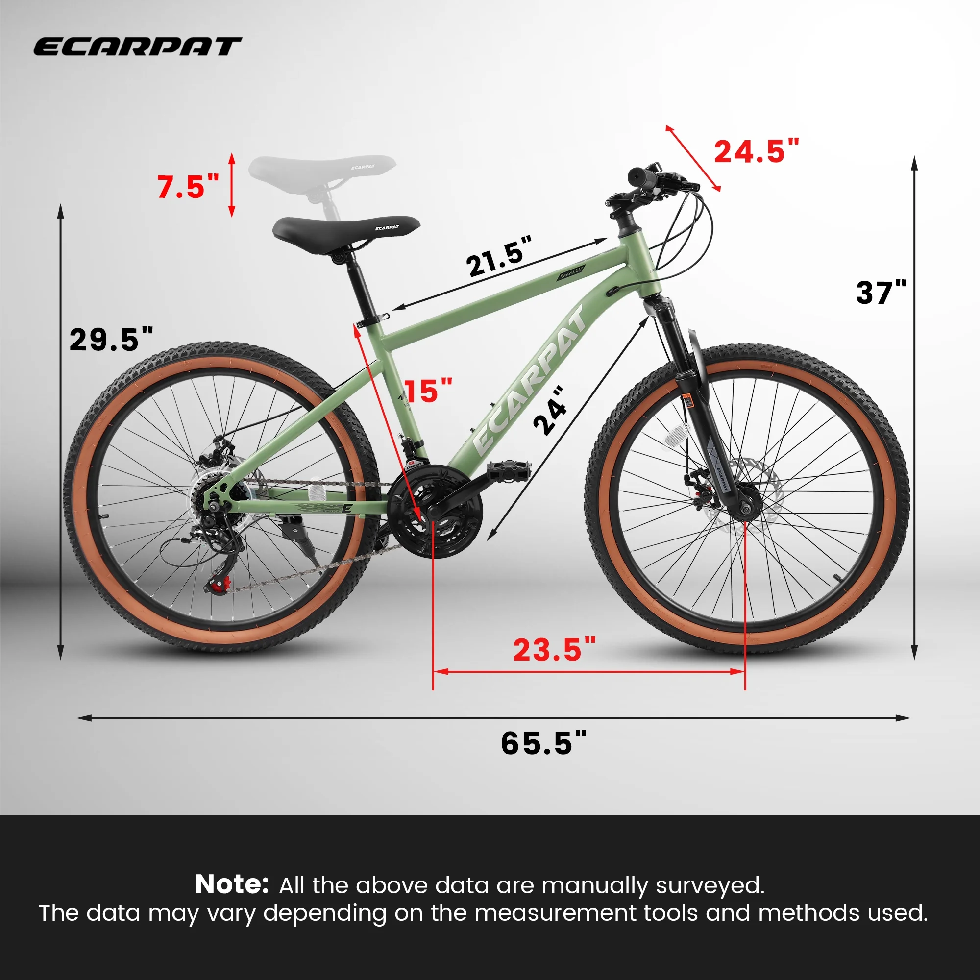 24 inch Mountain Bike for Kids, Boys Girls Bike with 21 Speed Disc Brakes, Green