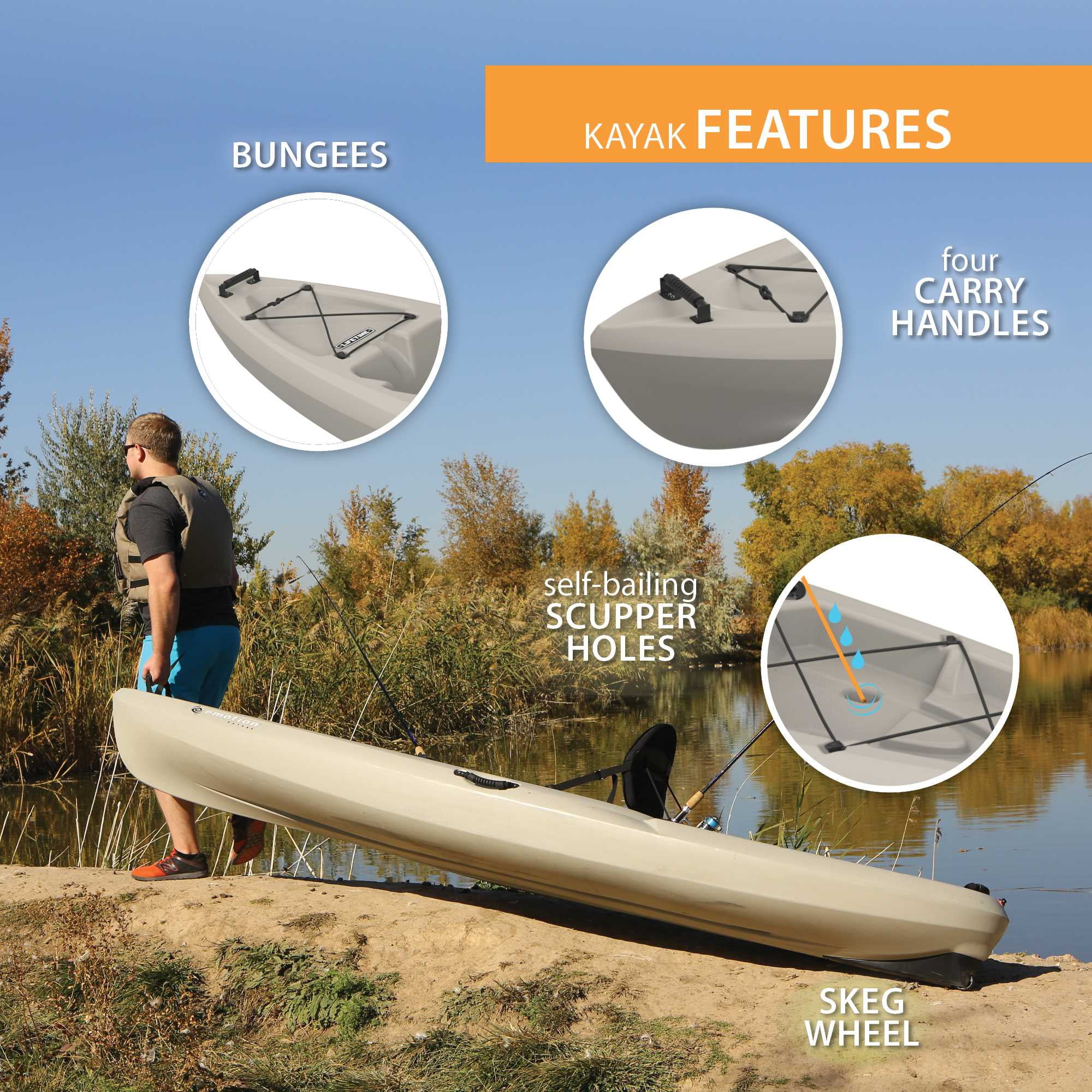 Lifetime Stealth Angler 110 Sit-on-Top Fishing Kayak, Sandstone (90514)
