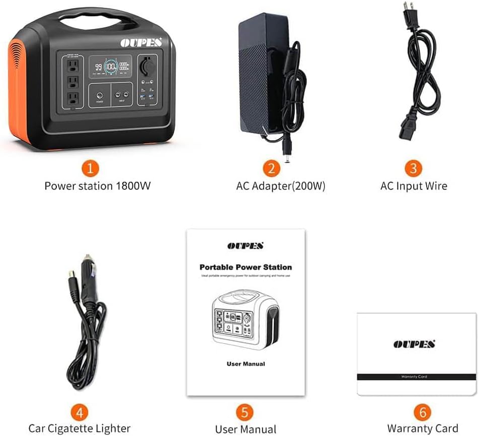 1488Wh/1800W Portable Power Station with 400W Solar Panel Included, LiFePO4 Power Station Battery Pack 3 AC Outlets(4000W Peak), Solar Powered Generator for Outdoor Camping Home Vanlife Off-Grid Emergency