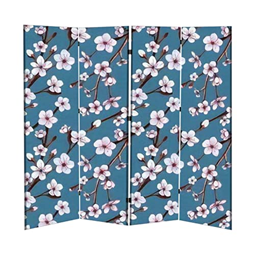 Folding Room Divider for Privacy Cherry Blossom Branches Sweet Pink Flower Seamless Pink Portable Freestanding Screen Room Dividers Home Office Bedroom Room Dividers 4 Panel