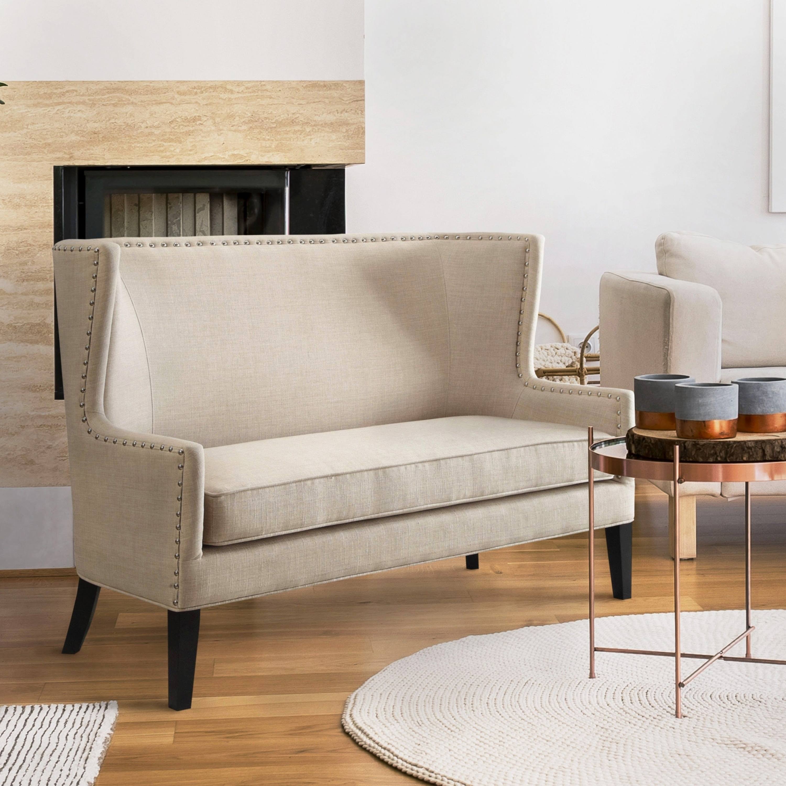 Furniture of America Fabric Wingback Loveseat with Nailhead Accents