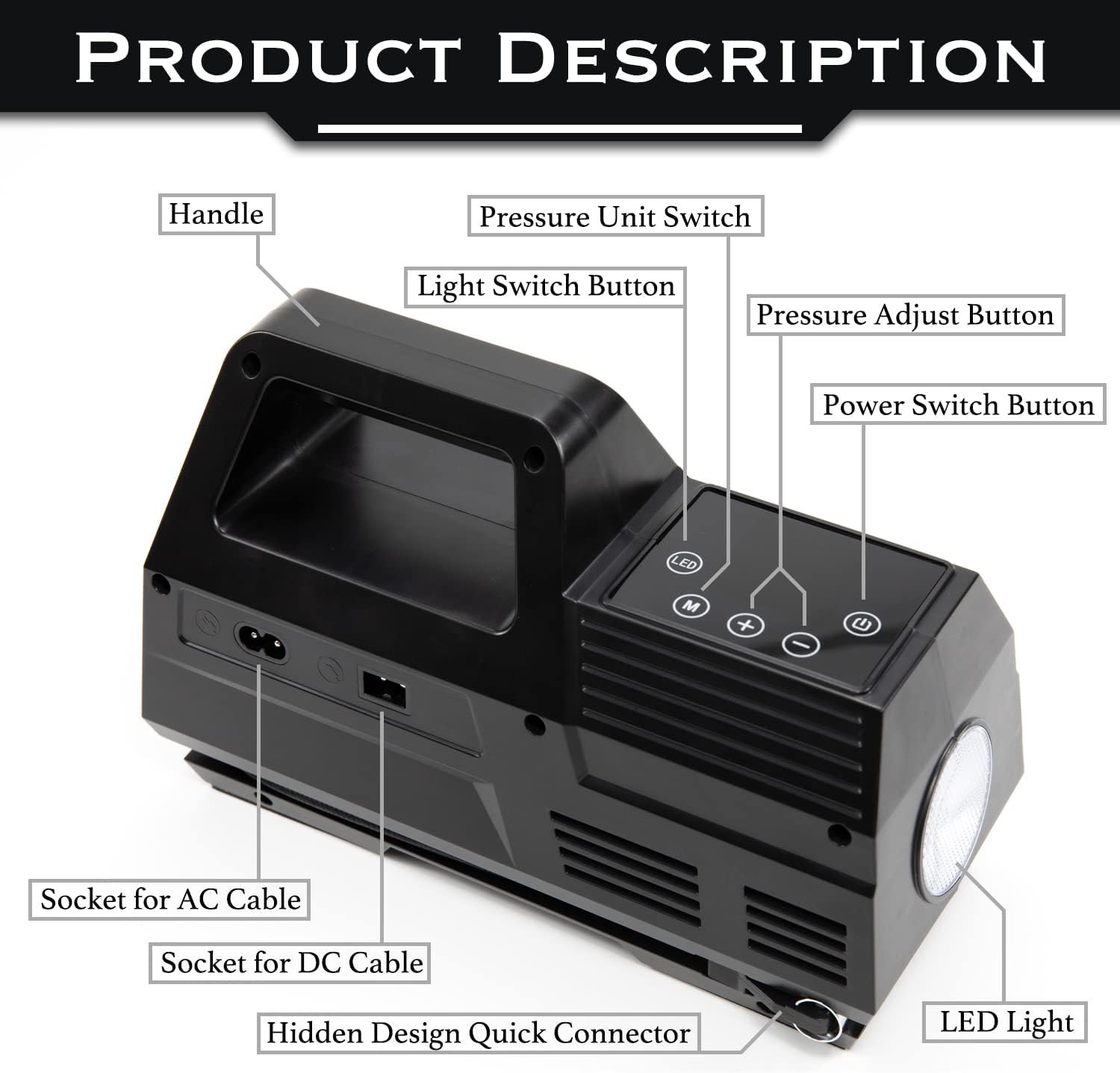 Salimur Tire Inflator 12V DC / 110V AC Portable Air Compressor with Digital Pressure Gauge, Electric AC/DC Auto Tire Pump for Car Tires and Other Inflatables at Home