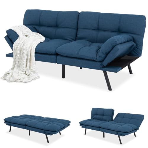 MUUEGM Futon Sofa Bed Futon Couch Leather Futon Memory Foam Futon Couch, Faux Leather Futon Couch Modern Loveseat Daybed Sofa for Living Room, Bedroom, Office, Black