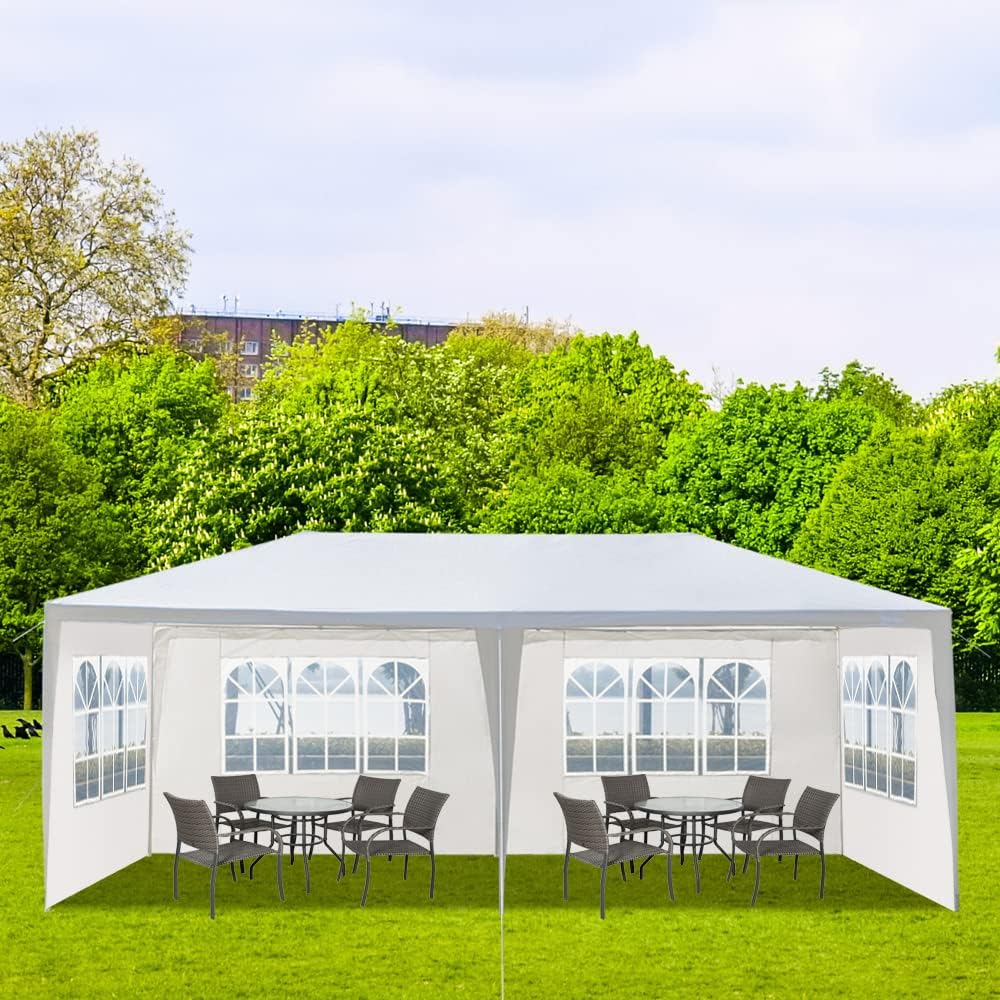 20' x 10' White Pop Up Canopy Tent - Waterproof, Heavy-Duty Iron Tube Frame with PE Cloth Cover, Ideal for Weddings, Parties, and Outdoor Events