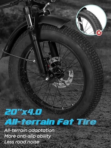 Electric Bike for Adults, 20.8Ah Removable Battery, Folding E-Bike with 750W Motor, 75+Miles Long Range, 4-6Hours Fast Charging, 7 Speed 20 x 4.0 Fat Tire Electric Horn, Class 2 Ebike
