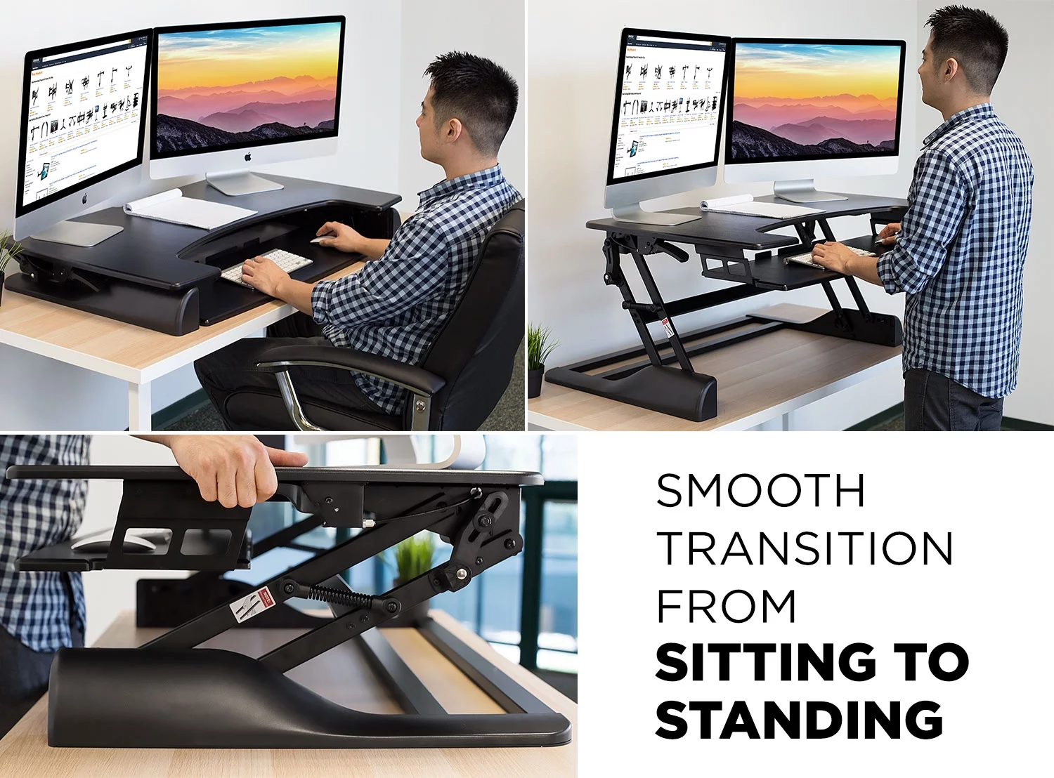 Mount-It! Extra Wide, Height Adjustable, Black, Steel, Standing Desk Converter, Ergonomic