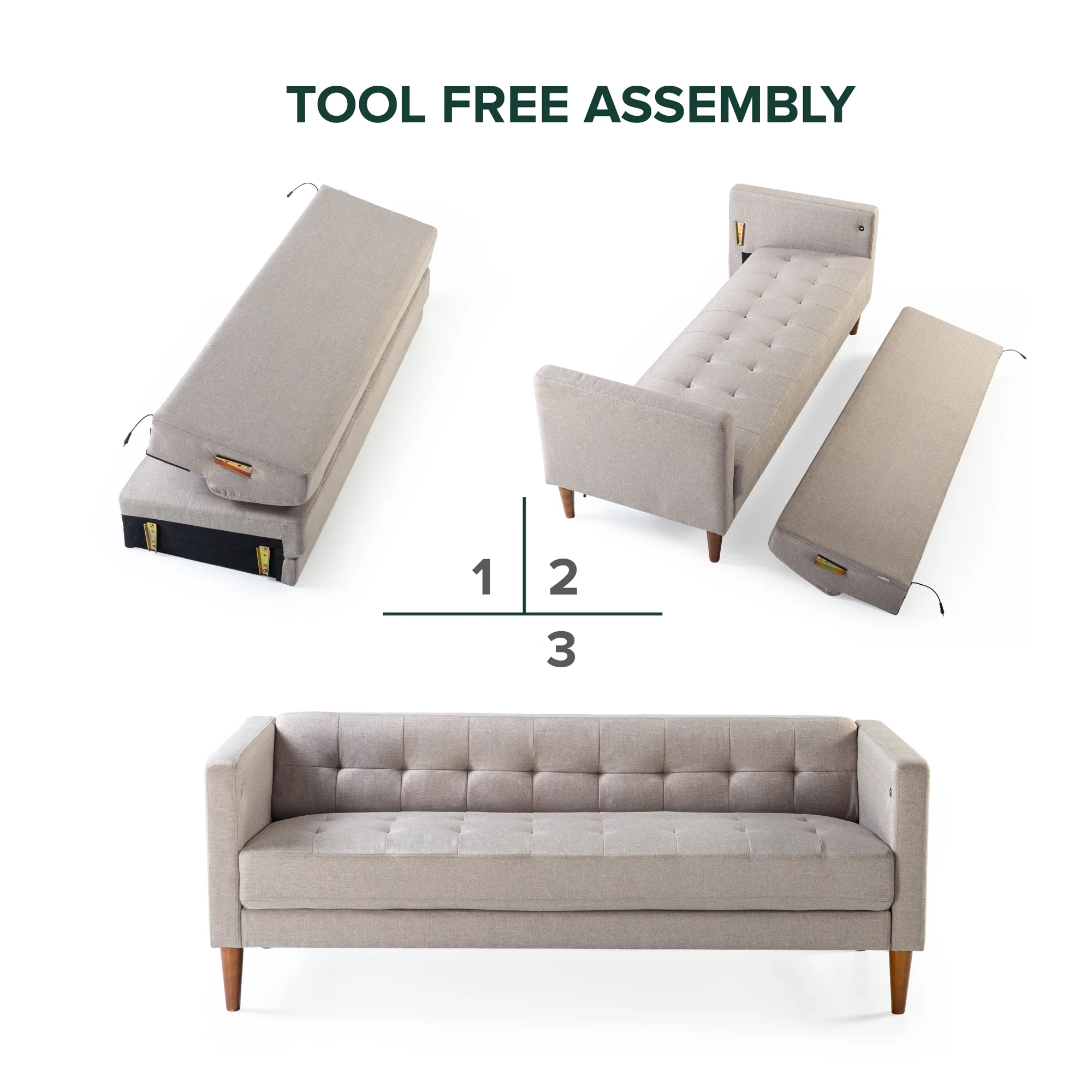 Zinus Pascal Fabric Sofa Couch with USB Ports, Oatmeal