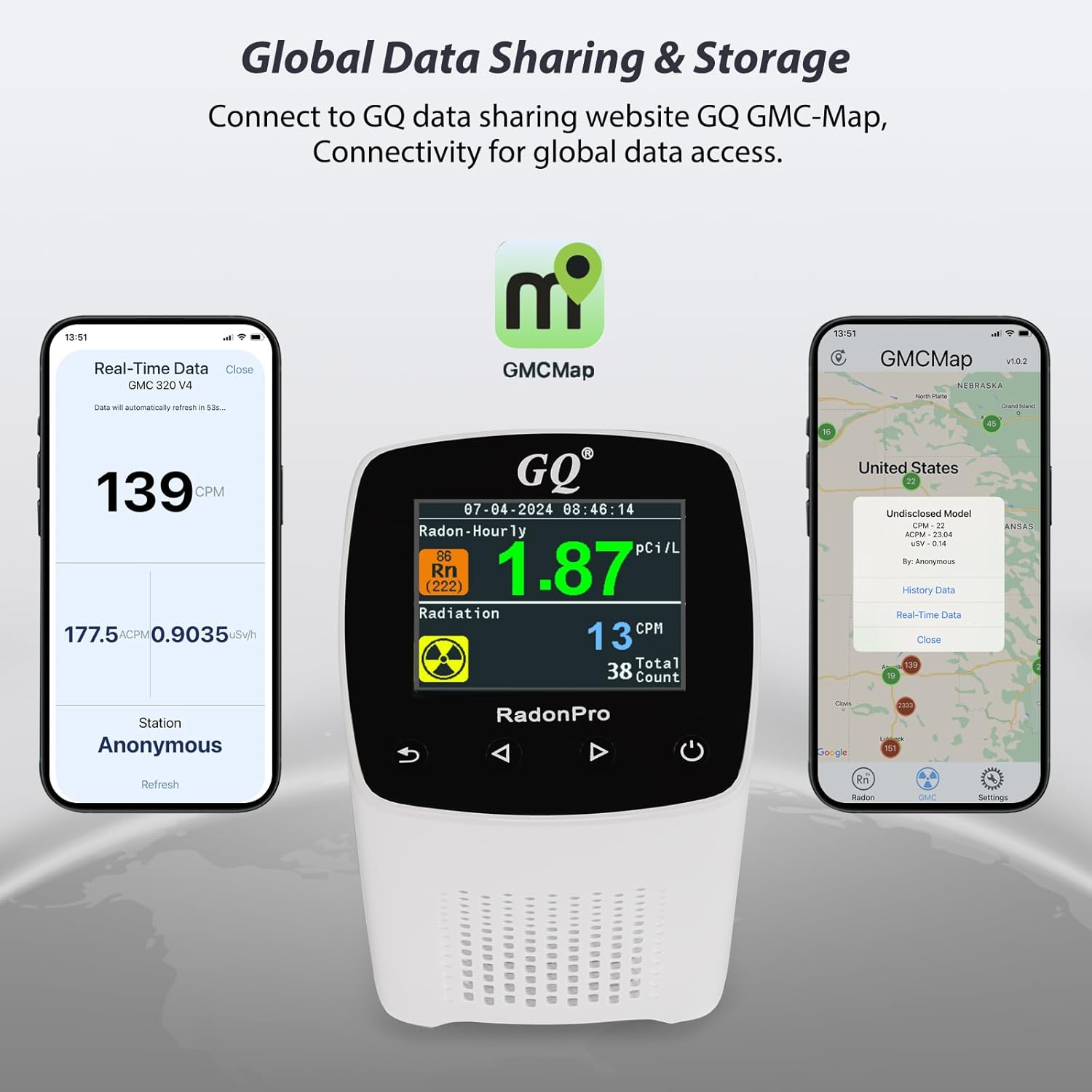 GQ Radon Detector Radon Pro 2-in-1 Radon Monitor Nuclear Radiation Detector Geiger Counter simultaneously detection fast accurate color simple display USA design