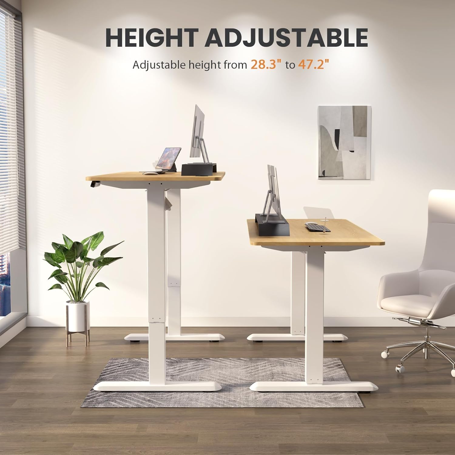 Electric Standing Desk 48 x 24 Inch Whole-Piece Desktop Adjustable Height Desk with 4 Memory Presets (Maple)