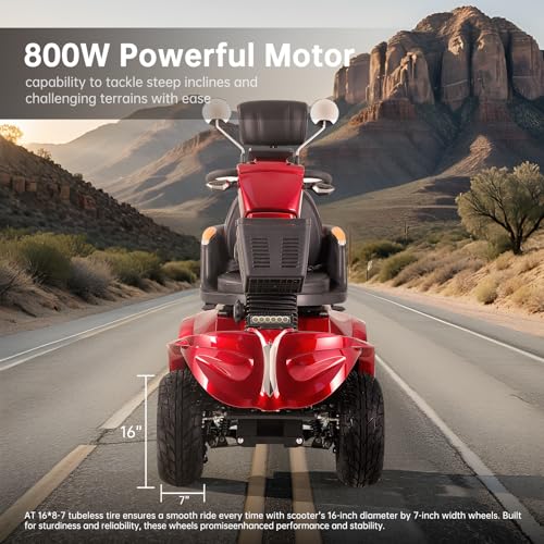 All Terrain Mobility Scooter,Heavy Duty Mobility Scooter for Seniors & Adults,500 lbs Capacity Heavy-Duty 4 Wheel Mobility Scooter Handicap Scooters for Adults (Red)