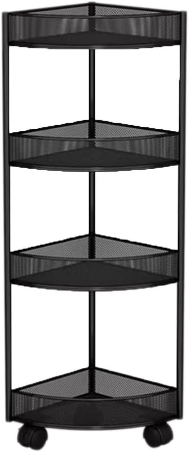 4 Tier Bathroom Corner Triangle Shower Shelf with Wheels, Free-Standing Metal Storage Shelf, Multifunctional Corner Rack Shelving for Living Room, Bedroom, Kitchen, Bathroom