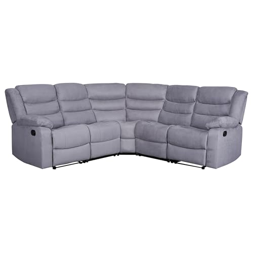 Recliner Sectional Sofa, Microfiber Manual Reclining Sectional Couch with Cup Holders, Living Room/Office (Grey)