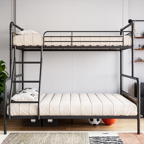IDEALHOUSE Metal Bunk Bed Twin Over Twin, Twin Bunk Beds, Heavy Duty Twin Size Metal Bunk Bed with High Guardrail & Ladders, Convertible Bunk Beds for Kids Adults, No Box Spring Needed