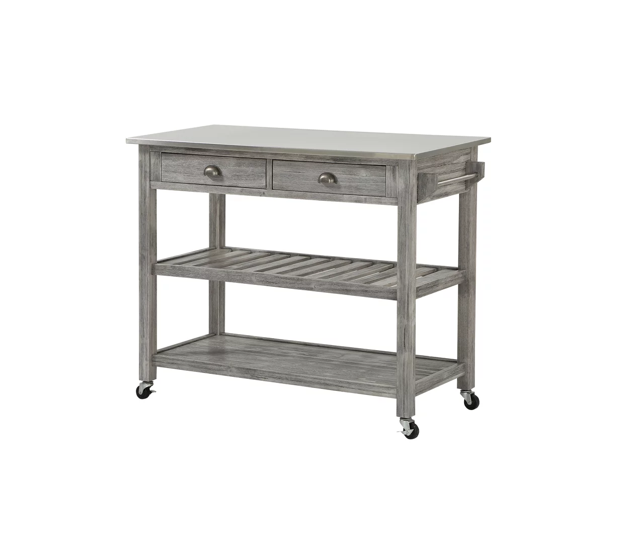 Boraam Sonoma Wood Kitchen Cart with Stainless Steel Top - Storm Grey Wire-Brush Finish