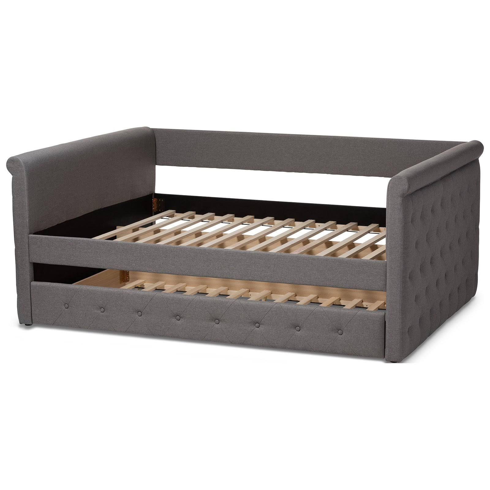 Baxton Studio Alena Daybed with Trundle, Dark Grey, Queen