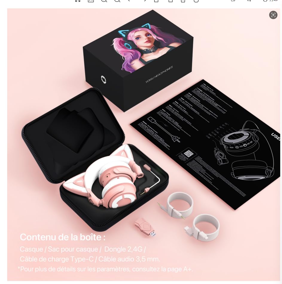 YOWU Cat Ear Headphones 4GS -Wireless Bluetooth Noise Cancelling Headphones, RGB Gaming Headset with Mic & 2.4G USB/Type C Dongle for PC/PS4/PS5/XBOX/Switch