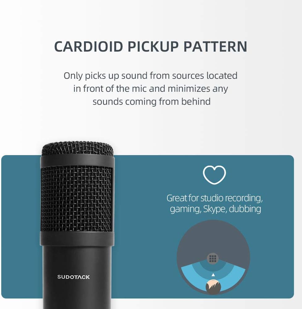 USB Streaming Podcast PC Microphone with Aluminum Storage Case,SUDOTACK Professional 192kHz/24Bit Studio Cardioid Condenser Mic Kit with Sound Card Desktop Stand Shock Mount for Skype Youtuber Gaming