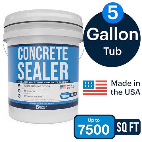 USA-Made 5 Gallon Concrete Sealer (Covers 7500 Sq Ft) – Premium Clear & Wet Sealant for Indoor/Outdoor Surfaces - Ideal for Concrete, Driveways, Garages, Basements, Patios