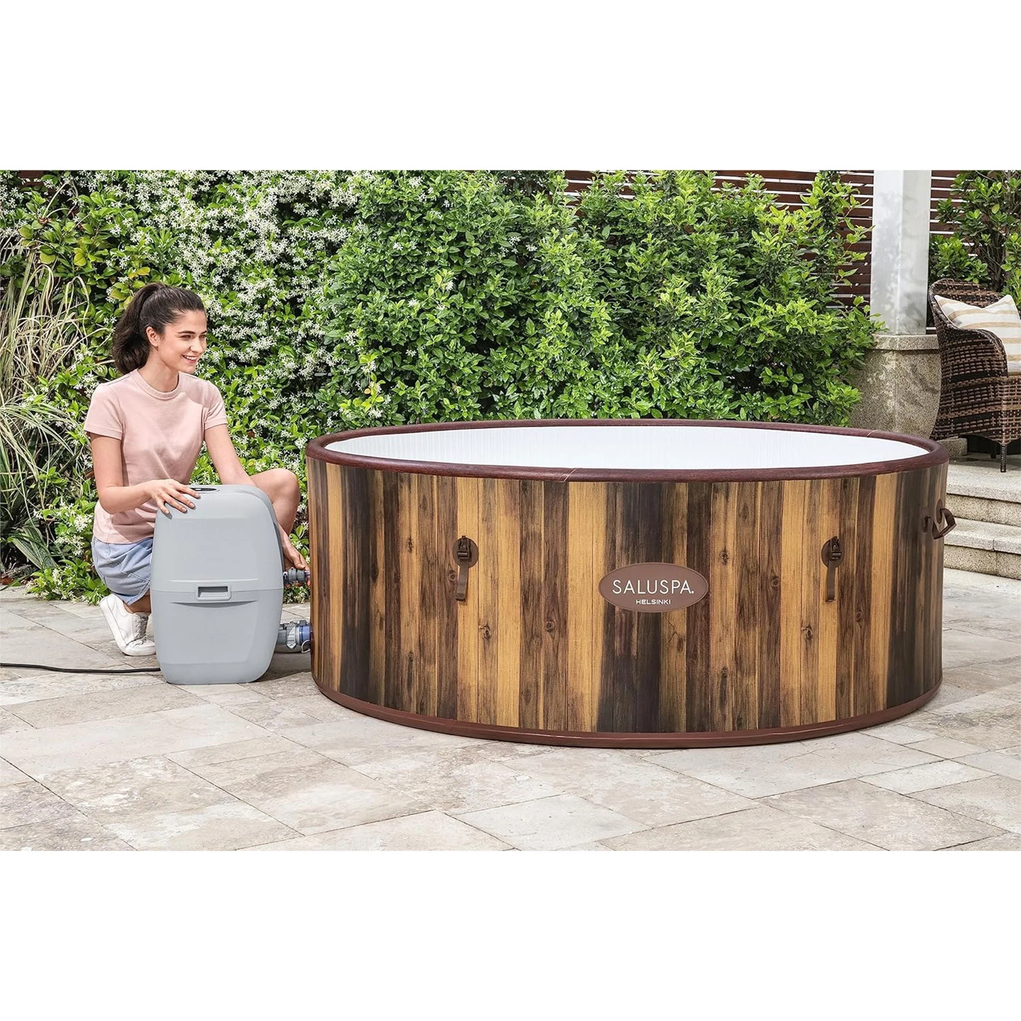 Bestway Helsinki SaluSpa 7 Person Inflatable Hot Tub w/ 180 AirJets, Brown