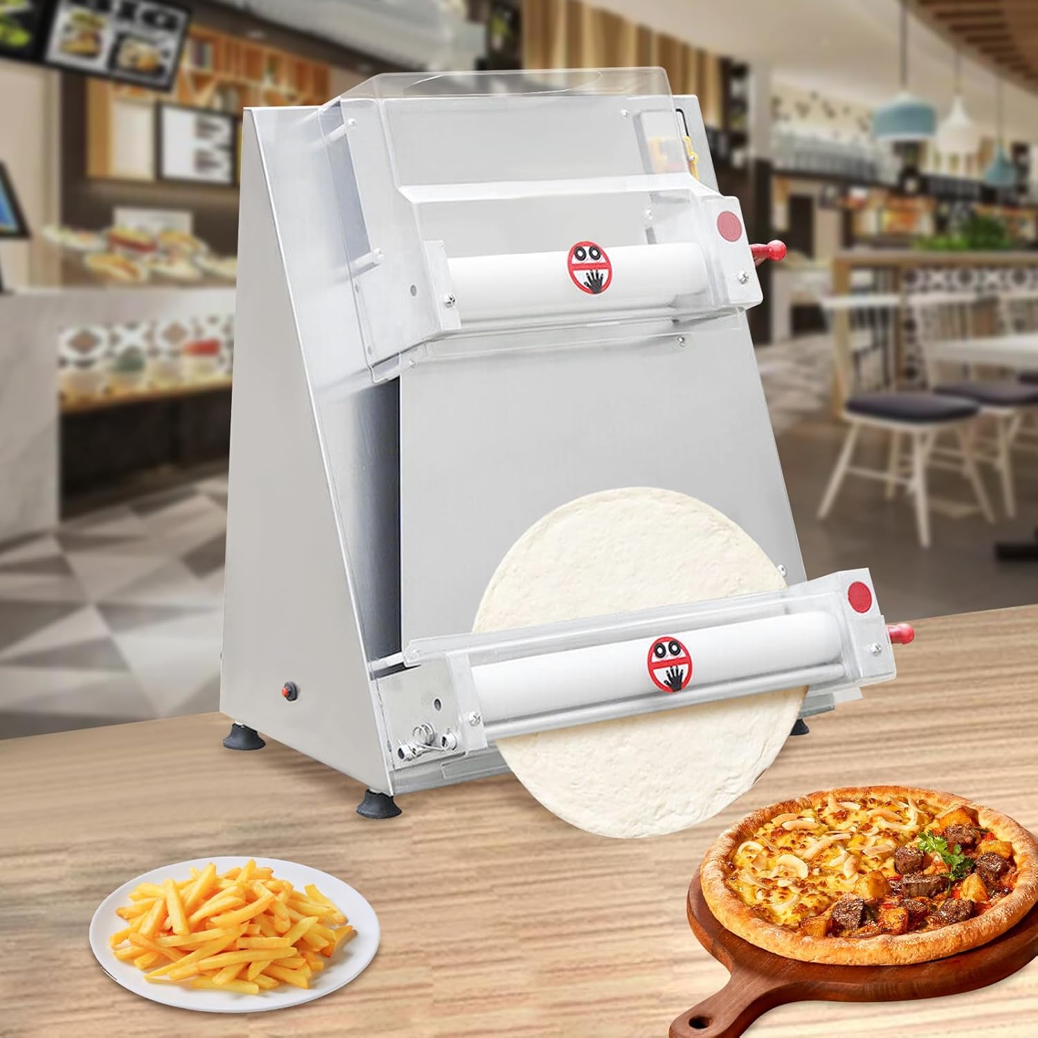 Commercial Pizza Dough Roller Sheeter, 370W Electric Pizza Dough Roller Machine, 3-15" Automatic Pizza Presses Maker, Stainless Steel, Suitable for Noodle, Pizza Bread and Pasta Maker Equipment