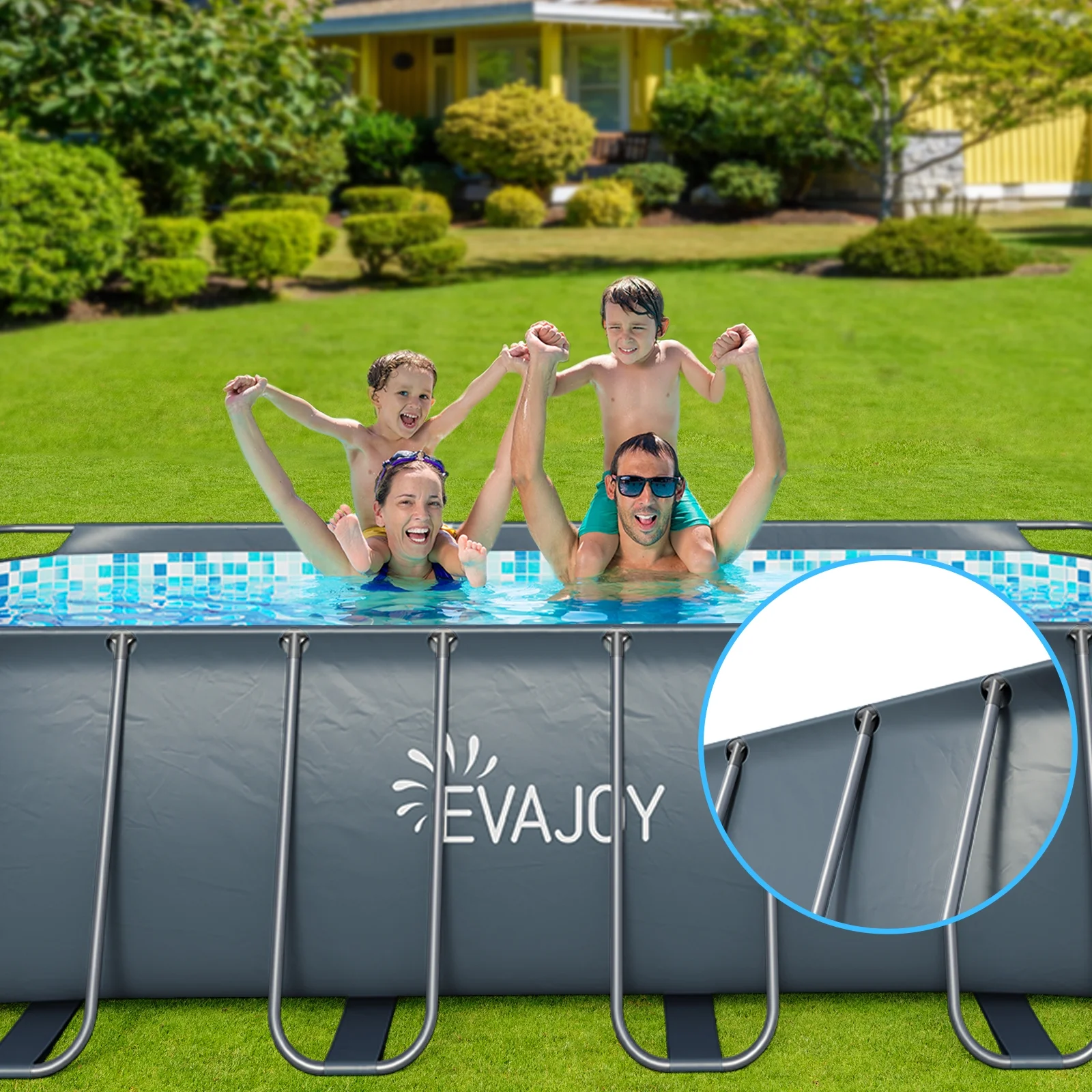 Evajoy 14' x 7' x 48 Rectangle Metal Frame Above Ground Swimming Pool