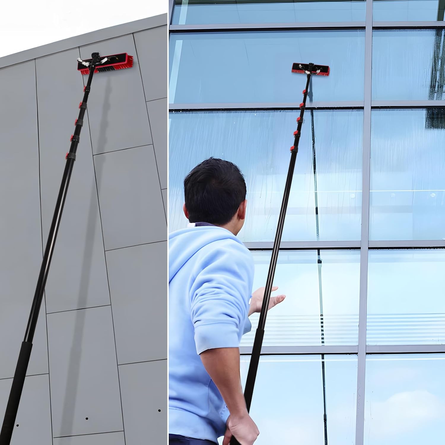 Solar Panel Cleaning Brush with Inline Water Filter System, Water Fed Pole Kit with Telescopic Pole 30 Feet, Window Squeegee Kit for Photovoltaic and Solar Panel Glass Window Roof