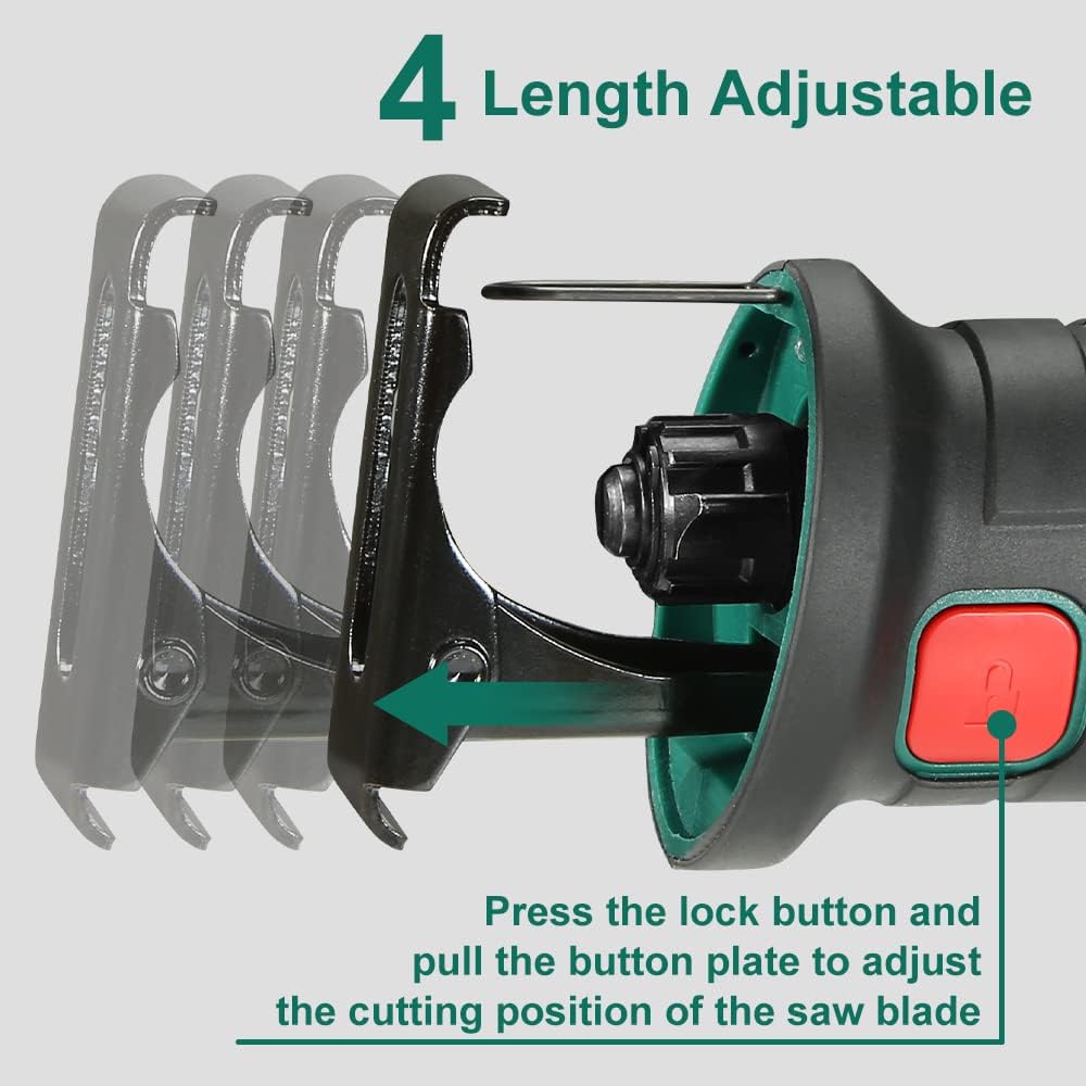 HYCHIKA Cordless Reciprocating Saw 20V 2Ah 2 Batteries 4 Saw Blades, 0-2800SPM Variable Speed, 7/8 Stroke Length Tool-Free Blade Change LED Light for Wood Metal Cutting Pruning