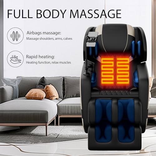 Massage Chair Full Body, Zero Gravity Massage Chair with Auto Modes, Airbag Massage, 6 Fix Point Rollers, Foot Massage, Heating, Touch Screen Controller, Gray Home Relaxation Recliner with Massage