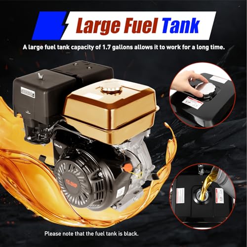 Gas Engine, 420CC Horizontal Gas Engine, 4 Stroke Single Cylinder Go Kart Gas Engine 15 HP OHV Low Noise Gas Engine Motor Recoil Start Gas Power for Water Pumps Vibrators Pressure Washers (Black)