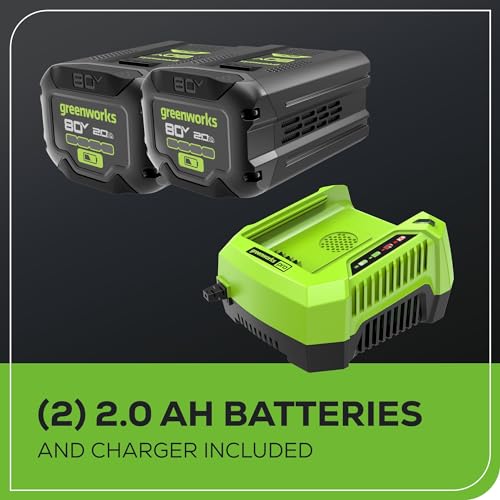 Greenworks 80V 21" Brushless Cordless (Push) Lawn Mower (75+ Compatible Tools), (2) 2.0Ah Batteries and 30 Minute Rapid Charger Included