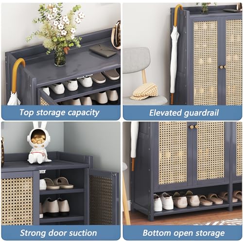 Bamboo Shoe Storage Cabinet with Doors, 8 Tier Freestanding Shoes Heels Sneakers Shoe Rack Shelf for 36-40 Pairs, Entryway Shoe Cabinet with Drawers for Hallway Living Room