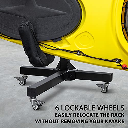 RaxGo Freestanding Kayak Storage Rack, Heavy Duty Storage for Two-Kayak, SUP, Canoe & Paddleboard for Indoor, Outdoor, Garage, Shed, or Dock, Adjustable Height