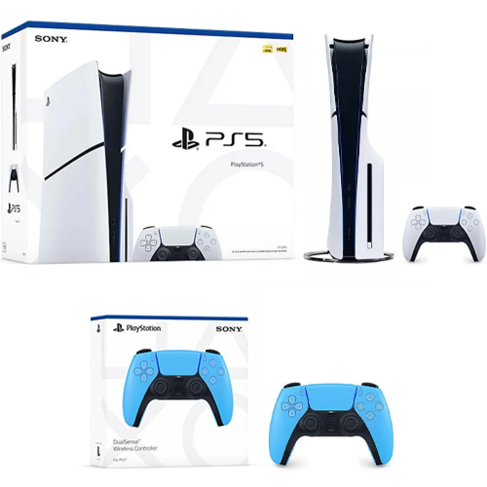 PlayStation 5 Slim Console + PlayStation 5 DualSense Wireless Controller Starlight Blue - Includes PS5 Console & DualSense Controller - 16GB RAM 1TB SSD - Custom Integrated I/O - Up to 120fps @ 120... - Curated Treasures Market