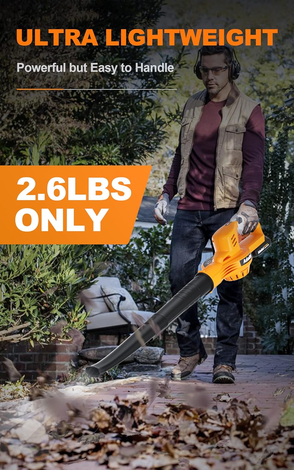 Adedad 20V Cordless Leaf Blower Powerful,Electric Handheld Sweeper Power Battery 2.0 Ah Li-ion Battery 150 MPH,Variable-Speed,Lightweight for Blowing Leaf/Snow Pack of 2