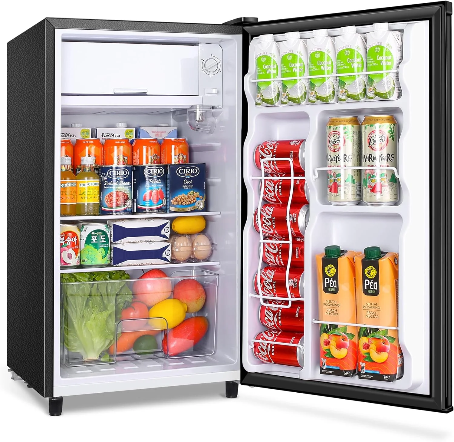 AUCHI Mini Fridge with Freezer 3.2 Cu.Ft Single Door Small Refrigerator Energy-efficient Low Noise Mini fridge for Bedroom Dorm and Office Black - Curated Treasures Market